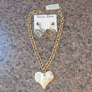 Susan Shaw Gold Statement Heart Necklac & Earrings